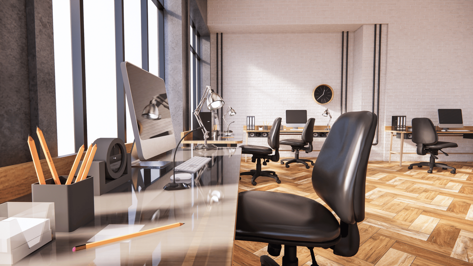 parquet para oficinas: oficina con suelo de parquet